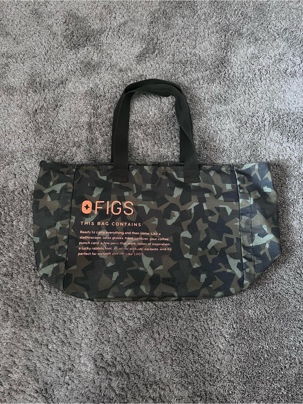 FIGS Canvas Tote Bag Olive Camo Pattern Unisex